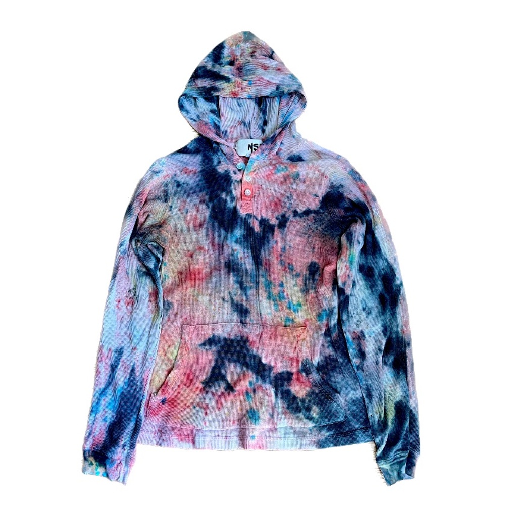 Custom NSF Waffle Thermal Henley Tie Dye Hoodie Shirt